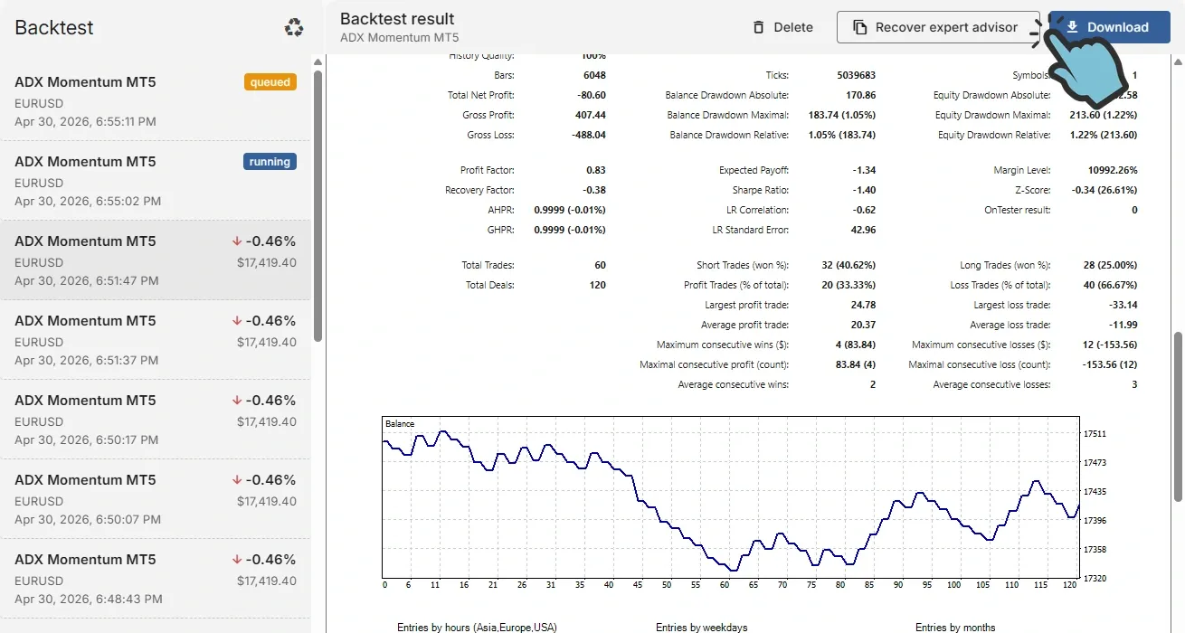 View or download backtest report