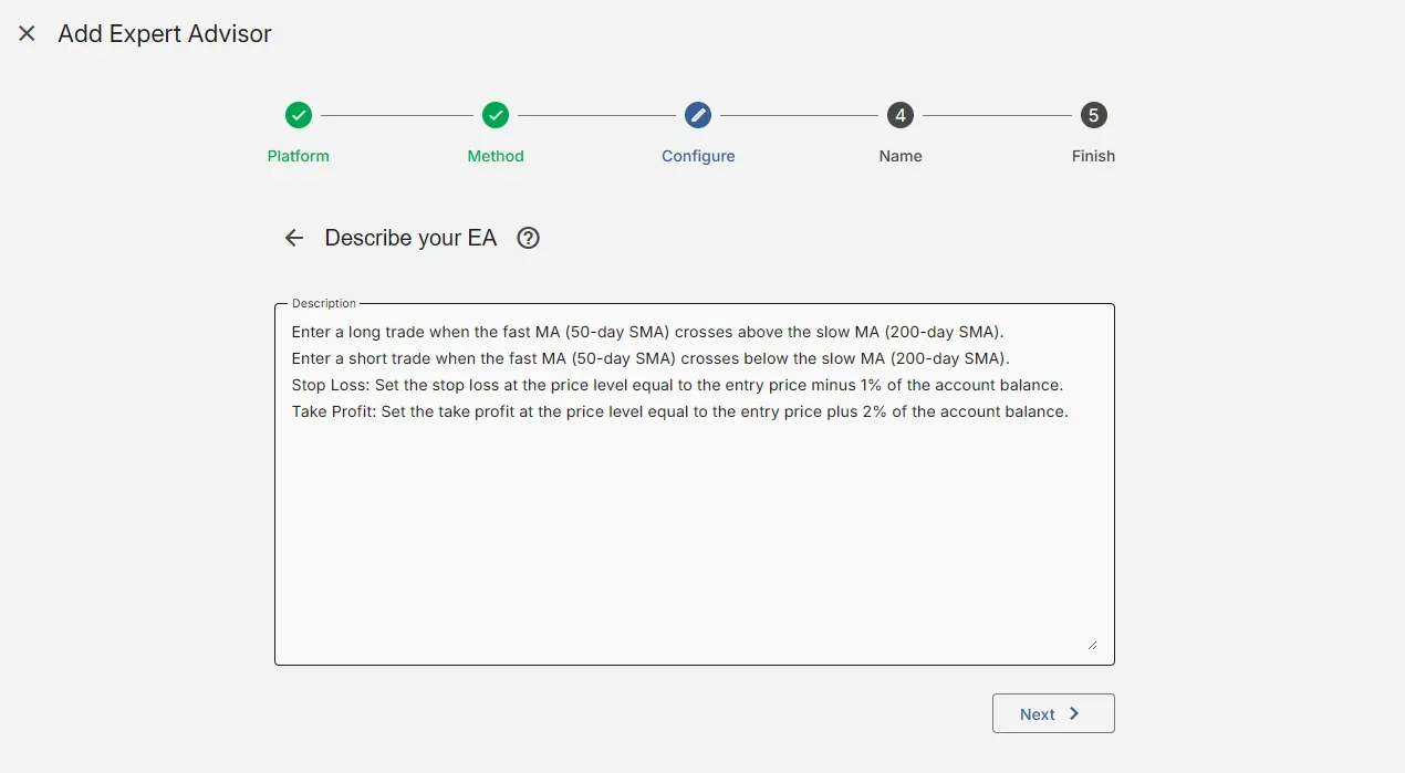 Describe your requirements to AI agent