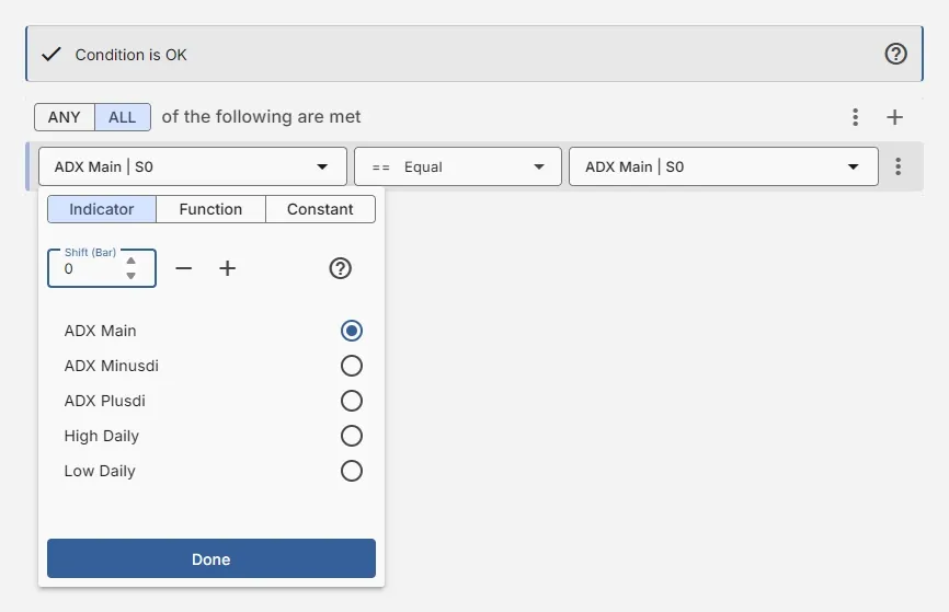 toggle between indicator, function and value.
